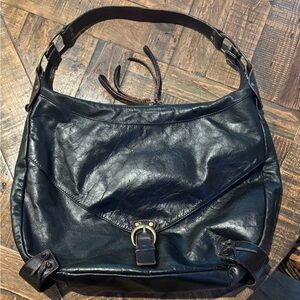 Hype Black Leather Hobo Bag with Vintage Finish
